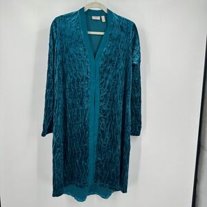 Womens Velvet Whimsigoth Duster Sz XS Oversized Teal Longline Luxe Boho Cardigan